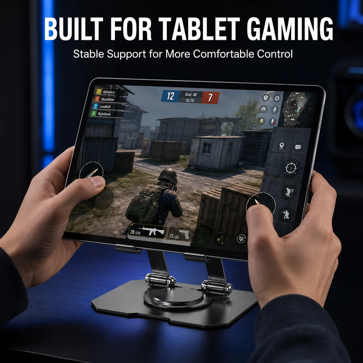 Adjustable Tablet Stand for Desk 360° Rotating Foldable Metal iPad Holder Heavy Duty Desktop Mount for Gaming Drawing and Office
