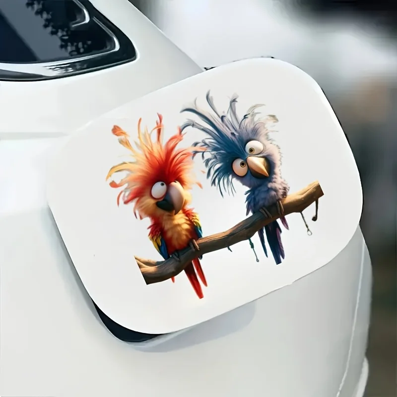 

1pc Whimsical Funny Parrot Cartoon Car Sticker Durable Vinyl Decal for Fuel Tank Cap Rearview Mirror Luggage Window Glass Decor