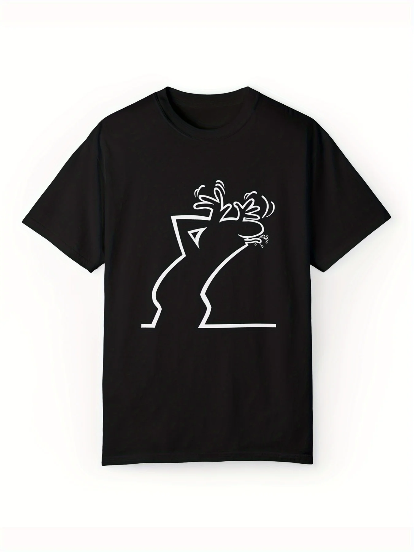 

Reindeer Print Comfy Cotton T-shirt, Men's Casual Street Style Stretch Round Neck Tee Shirt For Summer
