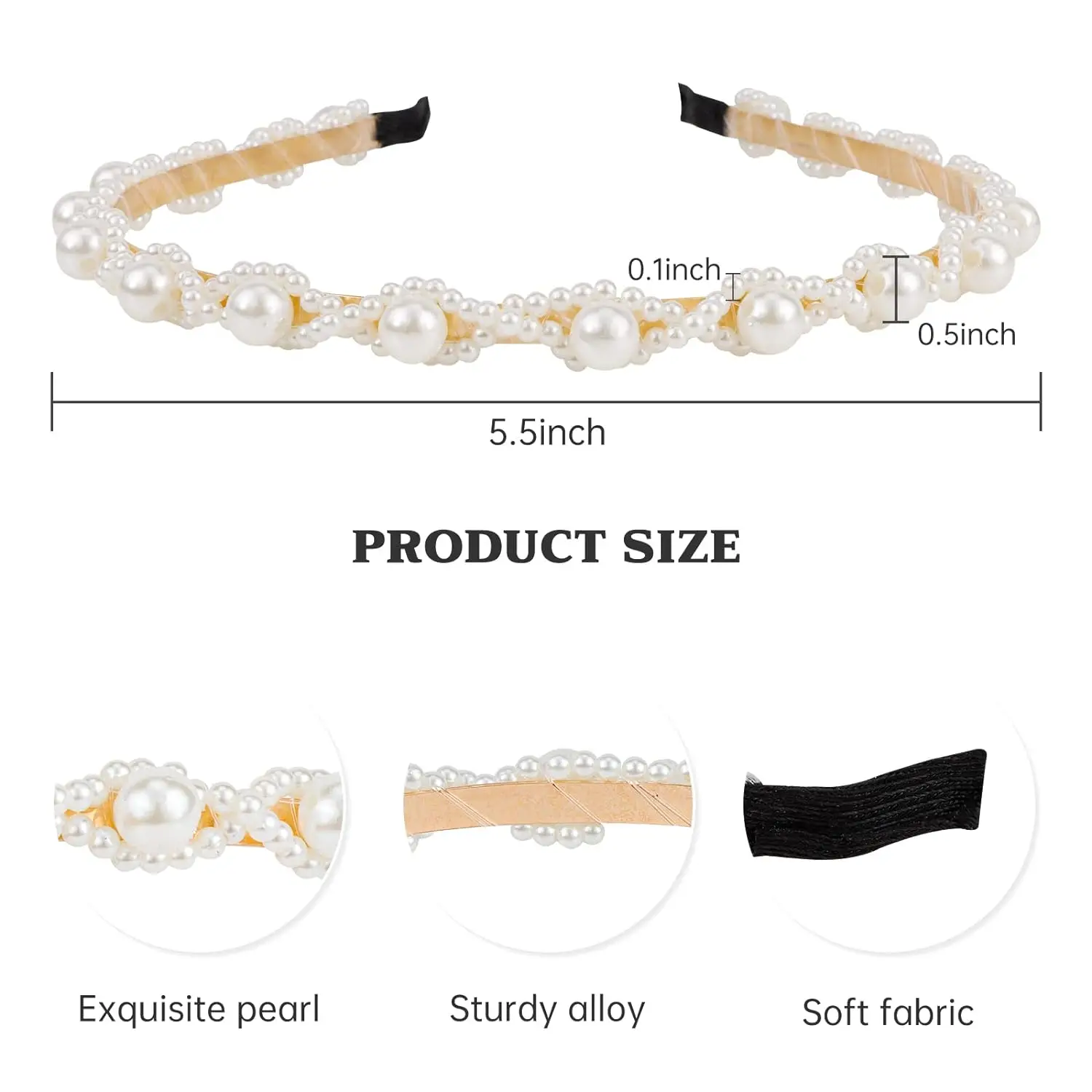 1pc Trendy Design Faux Pearls Elastic Headbands for Girls Hair Accessory