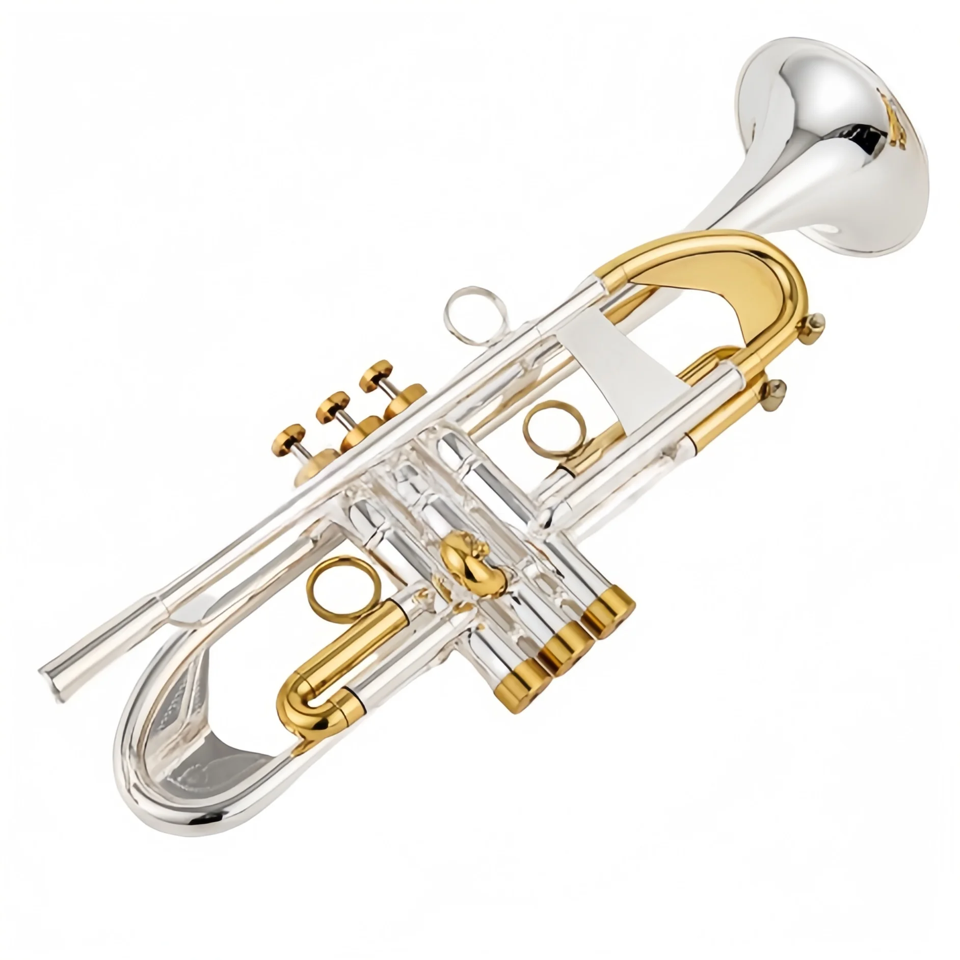 High Quality B-flat Heavy Trumpet Silver Plated Finish Brass Body Gold Lacquer Amado Water Key Bb Tuning for Professional Player
