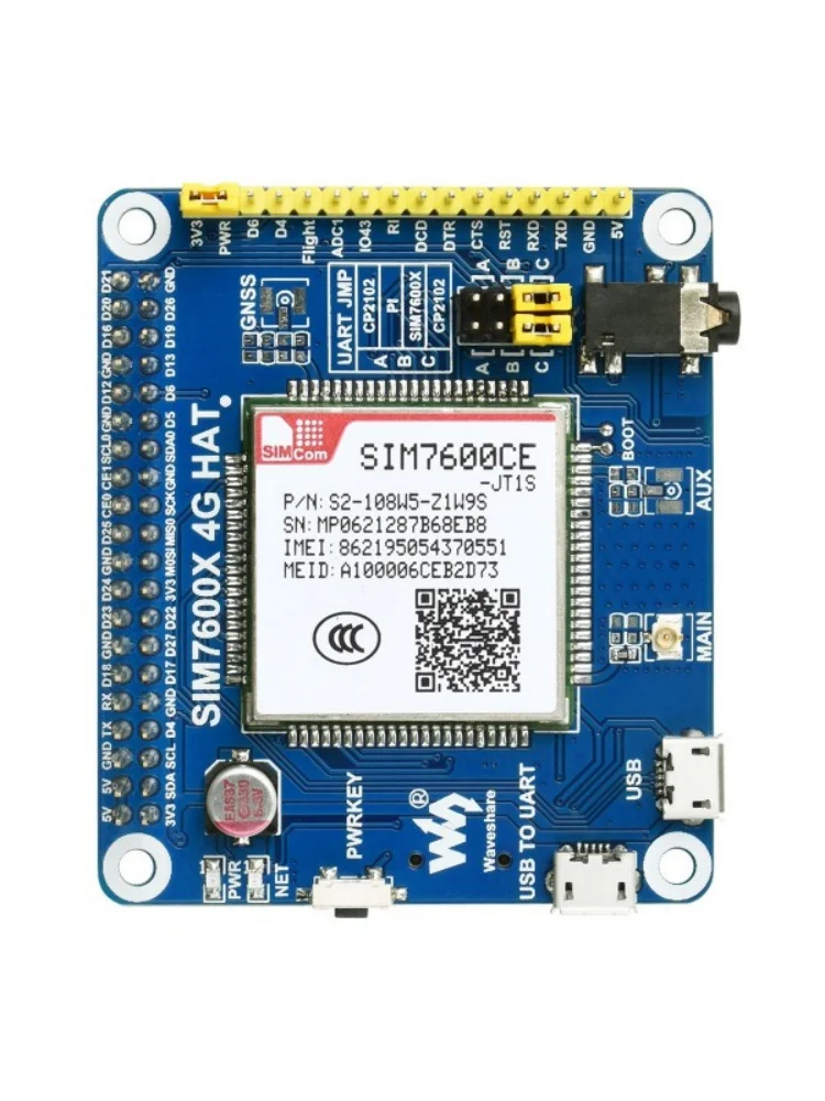 SIM7600CE-JT1S HAT para Raspberry Pi, Suporta 4G, 3G, 2G Comunicação, China