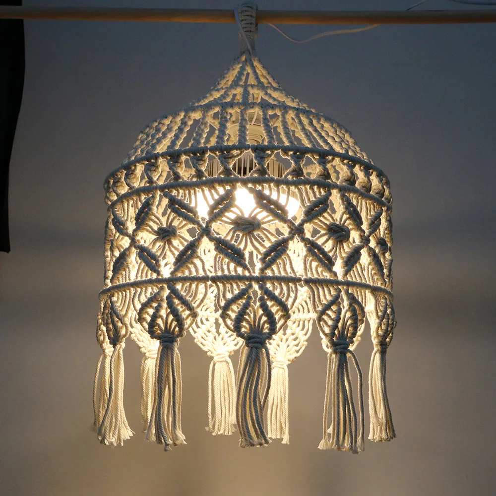 Nordic Macrame Woven Tapestry Lampshade Boho Hanging Lamp Cover Ceiling Pendant Light for Home Bedroom Chandeliers Decorative