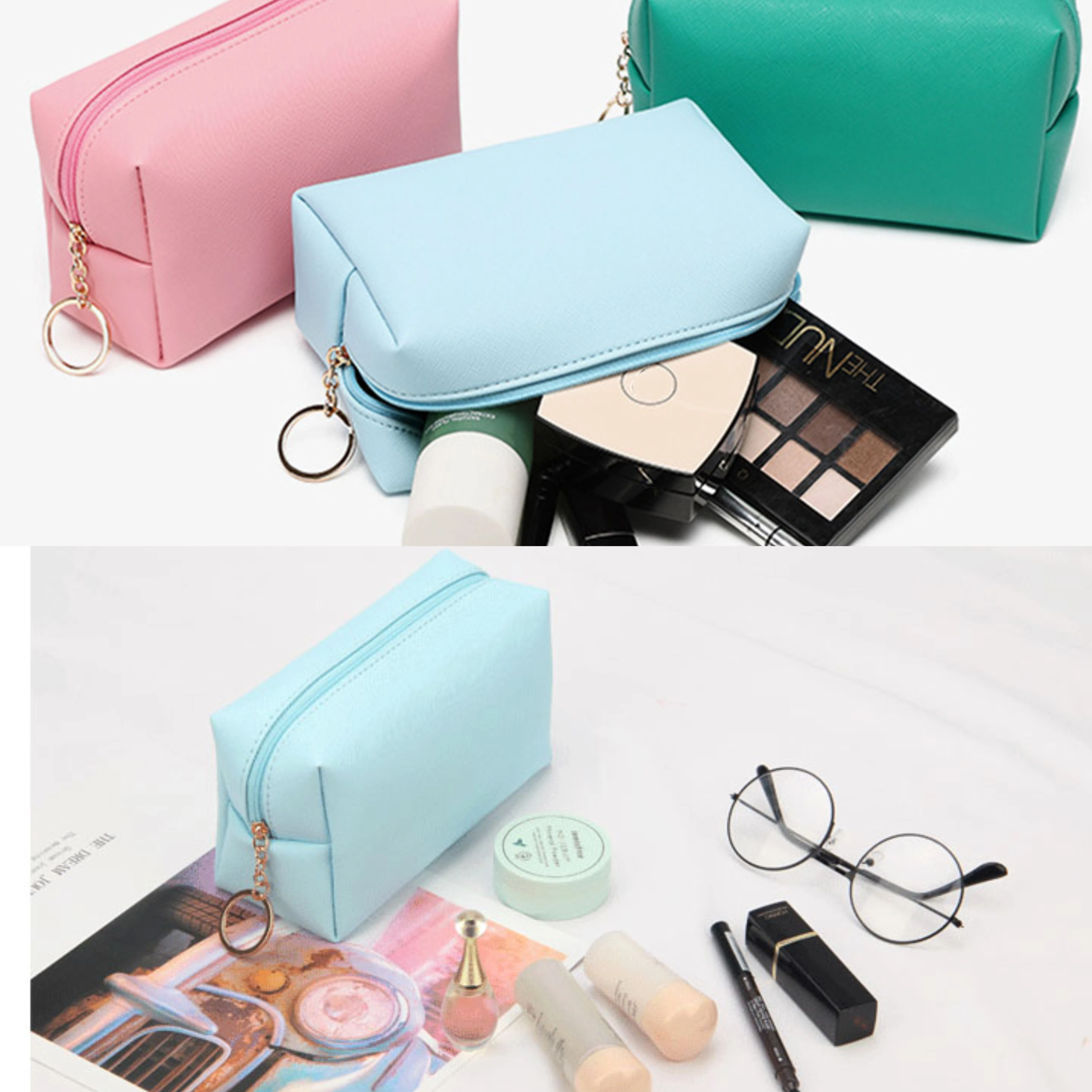 Sac à cosmétiques en cuir PU pour femmes, monogramme Floral, aquarelle, fleurs de roses, lettres initiales, cadeaux, trousse de maquillage, sacs de rangement étanches