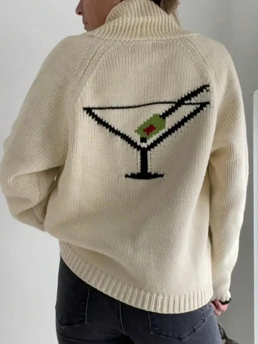 

Women Shawl Collar Cardigan Long Sleeve Graphic Print Button Down Sweater Vintage Chunky Knit Fall Oversized Knitwear