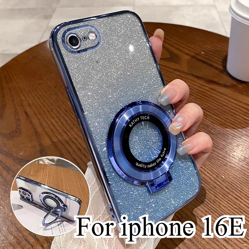 Für iPhone 16E 17E Farbverlauf Glitzer TPU Hülle Für iPhone SE 4 2025 Galvanisierte Magnetische Halterung Weiche Silikon Rückseite