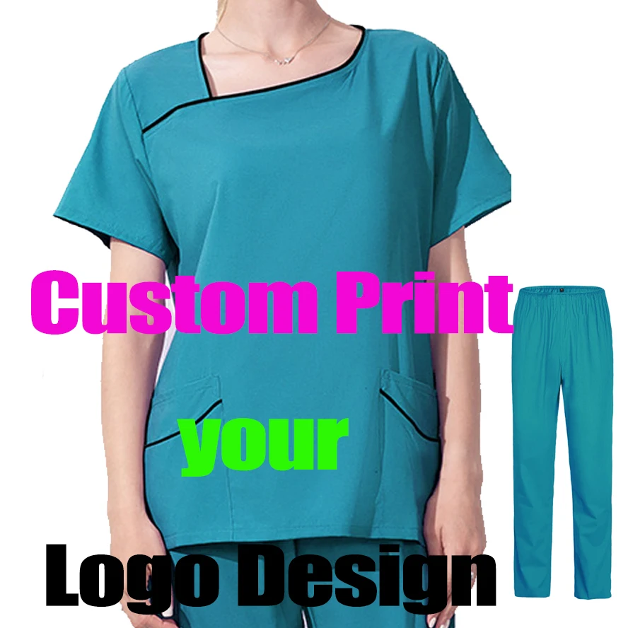 Custom Print Logos Nurse Uniform Beauty Salon Women's Operating Medical Thin Room Doctor Scrubs Outfit Sets Clothes Overalls