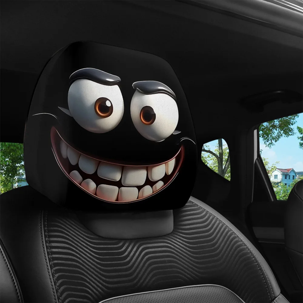 

1PC Black Skull Head Car Print Pillowcase Universal Elastic Funny And Fun Universal Head Cover Halloween Car Seat Head Cover