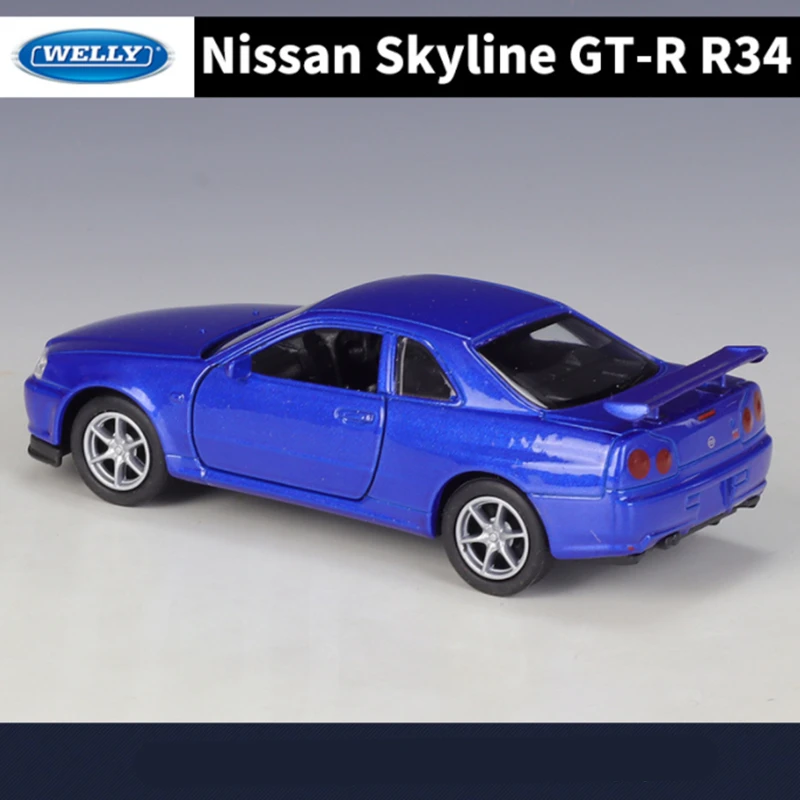 Welly 1/36 Nissan GT-R R34 Skyline Alloy Sports Car Model Diecast Simulation Metal Racing Car Vehicles Model Childrens Toys Gift