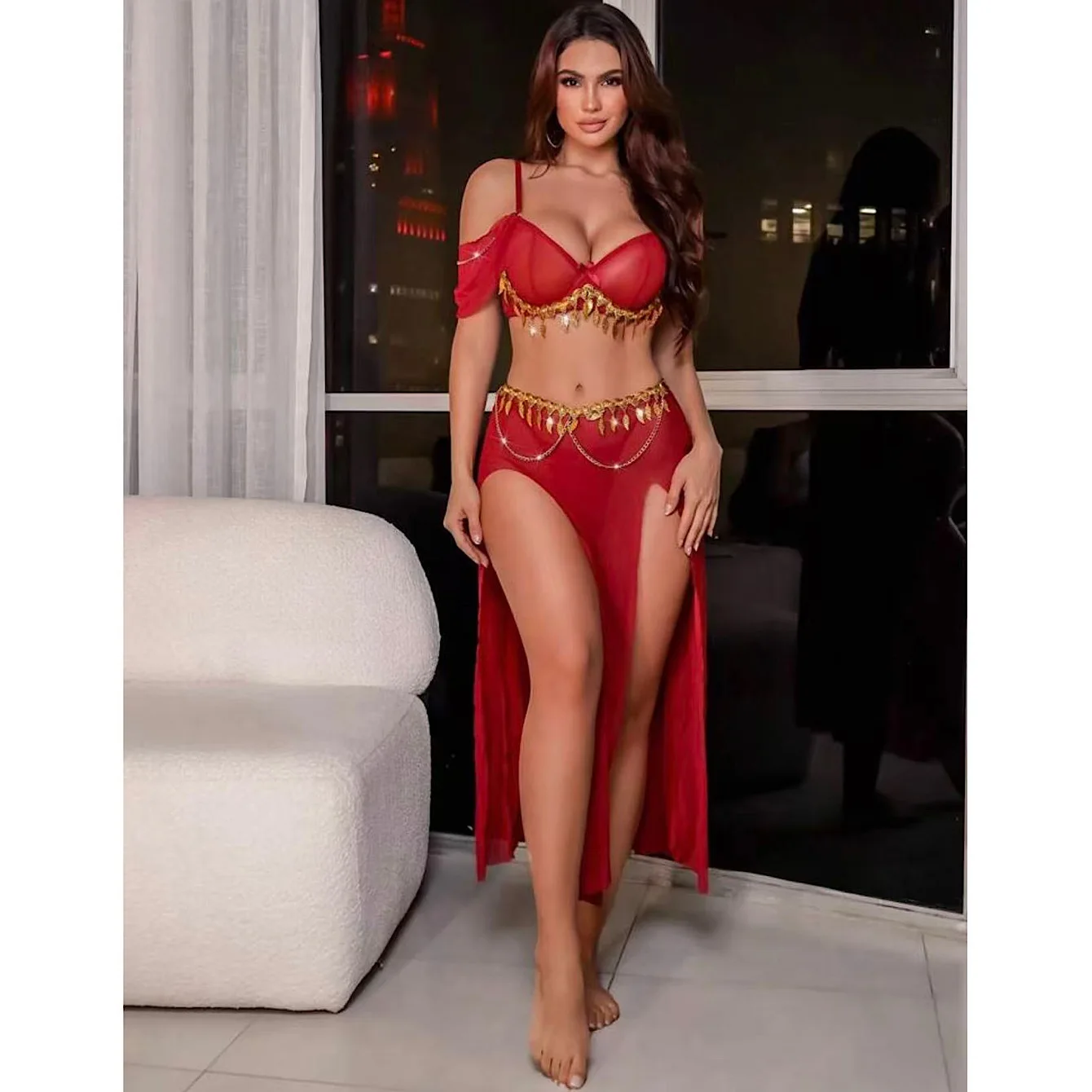 Women Retro Exotic Sheer Mesh Dance Outfit Slim Elegant Night Costume For Party Stage Dating Honeymoon Daily Romantic Loungewear view 2