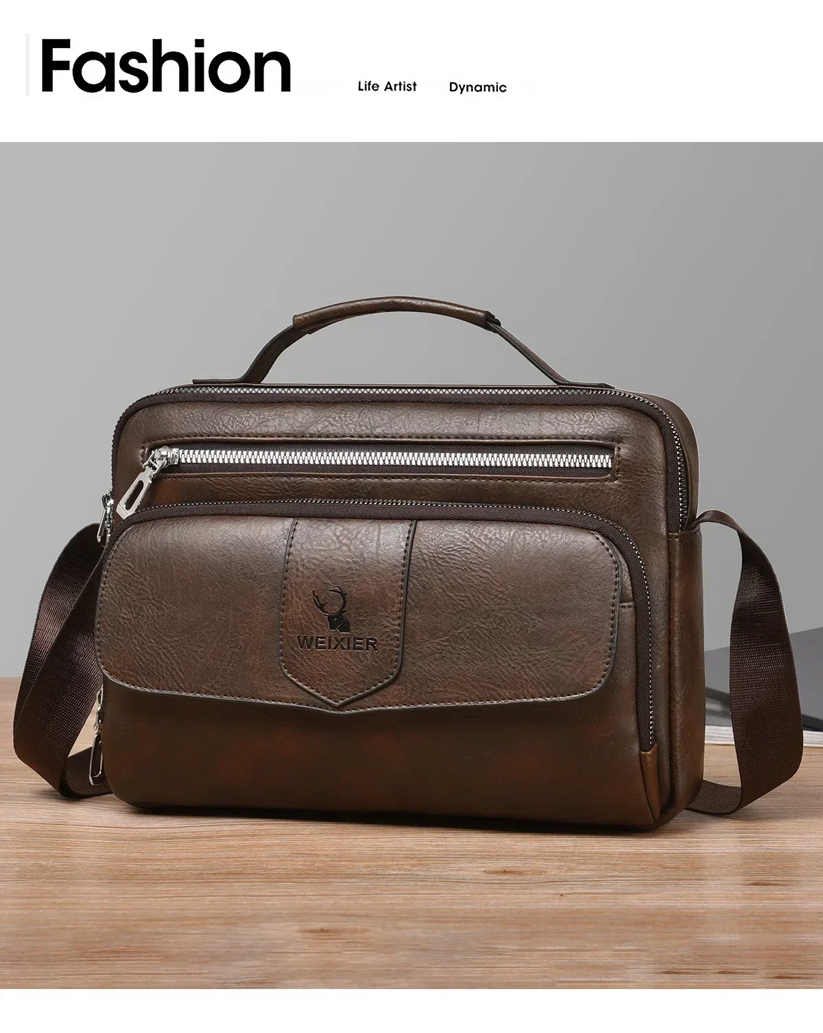 WEIXIER Marken-Herren-Umhängetasche aus PU-Leder mit Großer Kapazität und Mehreren Taschen, Hand- und Schultertasche für Geschäftsreisen und Outdoor-Aktivitäten – Detail 19