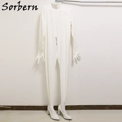 Sorbern White Matte Streched Body Suit Unisex Block High Heel Pointed Toe Long Sleeves With Fingers Lockable Zippers Custom