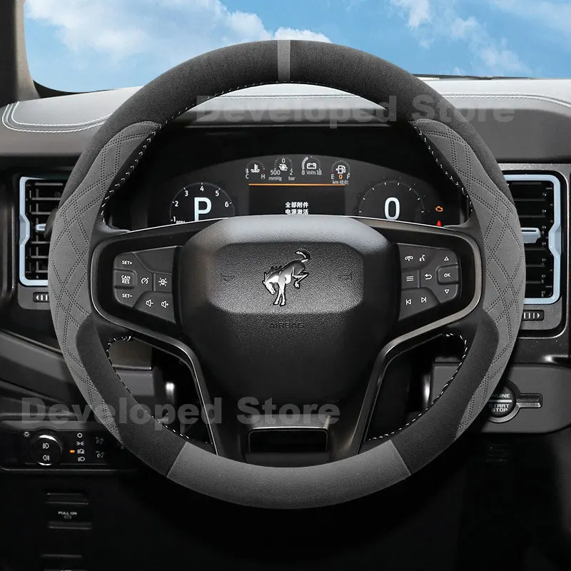 Suede Warm Car Steering Wheel Cover For Ford Bronco 4 Door 2 Door 2021-2025 2026 Heating Steering Cover In Winter Accessories