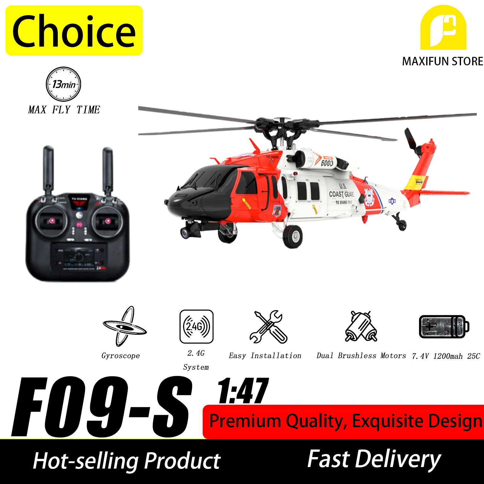 

YUXIANG F09-S 1:47 Scale RC Helicopter Toy with Brushless Motor Positioning Function 2.4GHz Remote 8CH Gyro Christmas Present