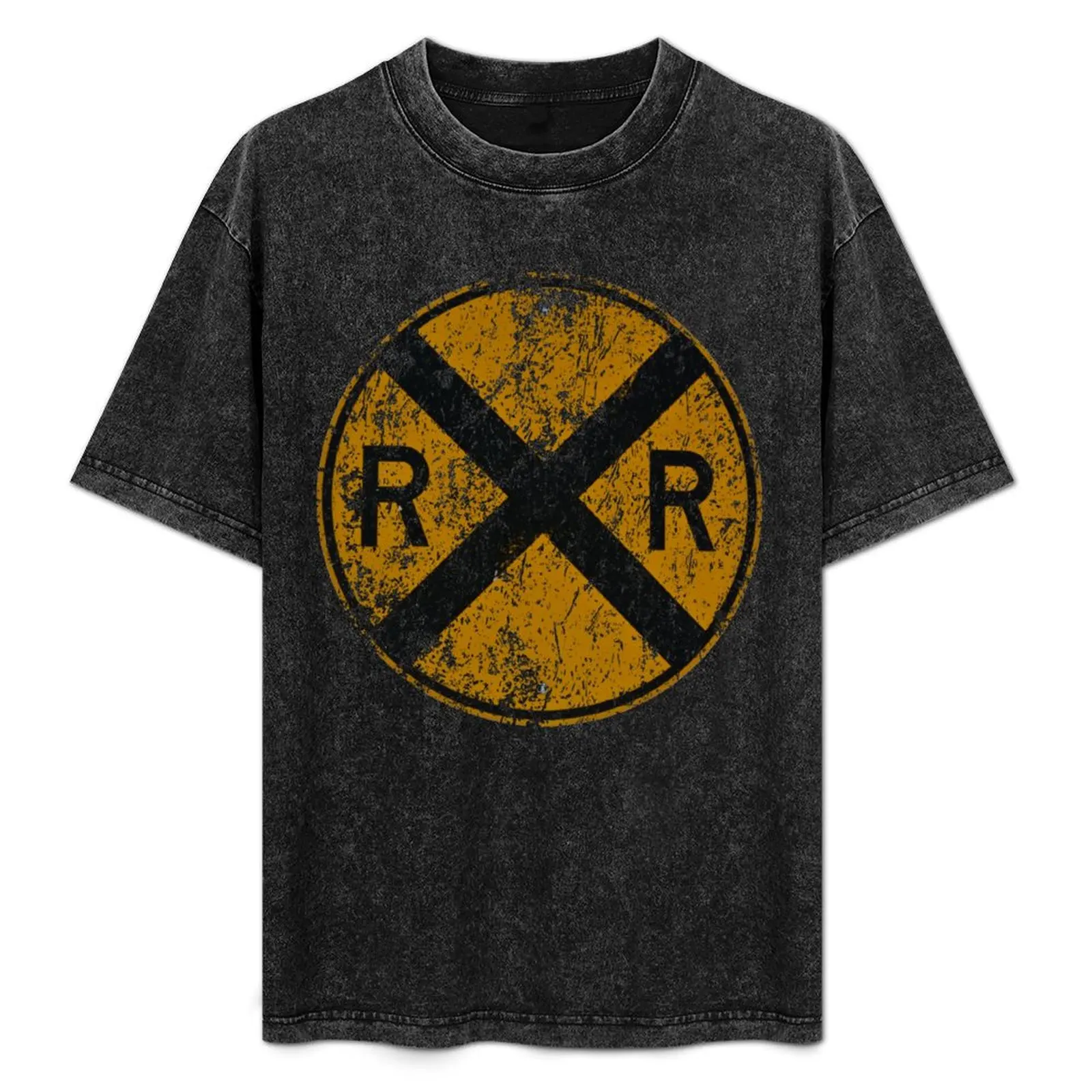 

Distressed Railroad Crossing Sign Very Cool Vintage T-Shirt Trendy Pattern T-Shirt for Men