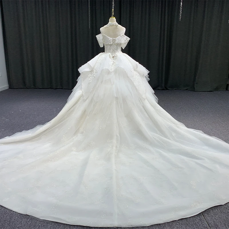 International Classic Wedding Dress 2024 Elegant Wedding Chapel Train Organza Short Sleeves Pearls Robe De Mariée MN205