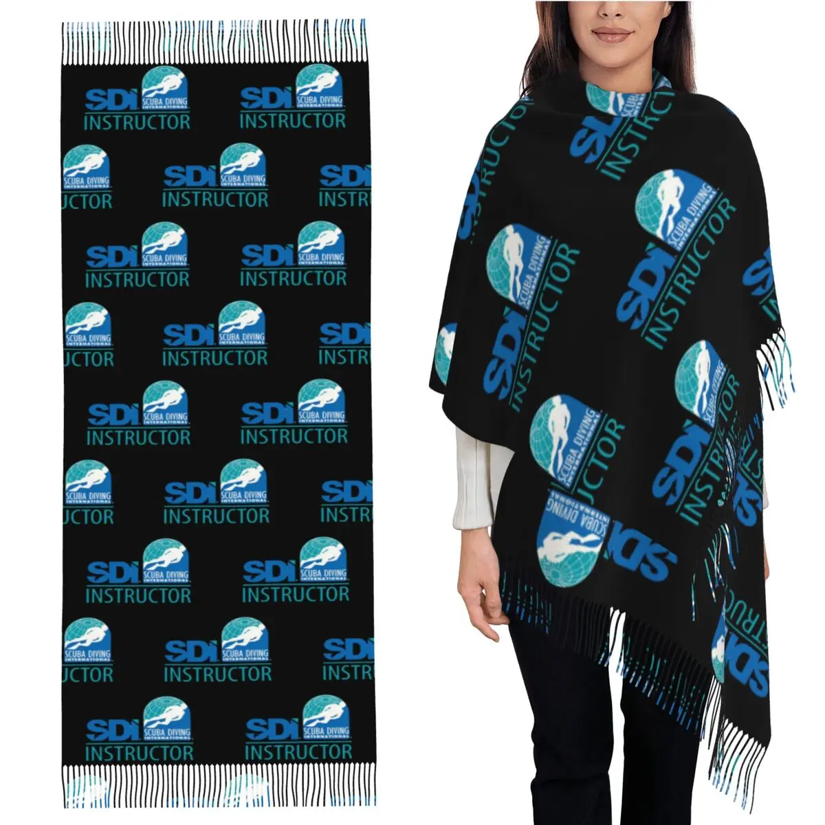 

Scuba Diving International (SDI)- SDI Instructor Scarf Tassel Scarves for Women Shawls and Wraps Long Fall Winter Shawl Wrap
