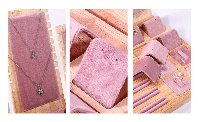 Solid Wood Jewelry Display Stand Necklace Pendant Bracelet Chain Ring Earrings Stud Organizer Jewelry Display Props Entire Set