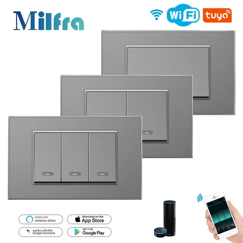 Milfra Tuya Wifi inteligente/Zigbee interruptor remoto encendido apagado interruptor gris claro compatible con Control de voz Alexa Google Home funciona con Homekit