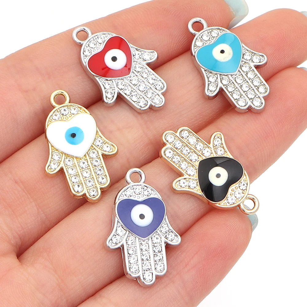 10 Stück Strass-Herz-Augen-Anhänger aus Legierung mit Emaille für Ohrringe, Halsketten, Armbänder, DIY-Schmuckherstellungszubehör – Detail 2