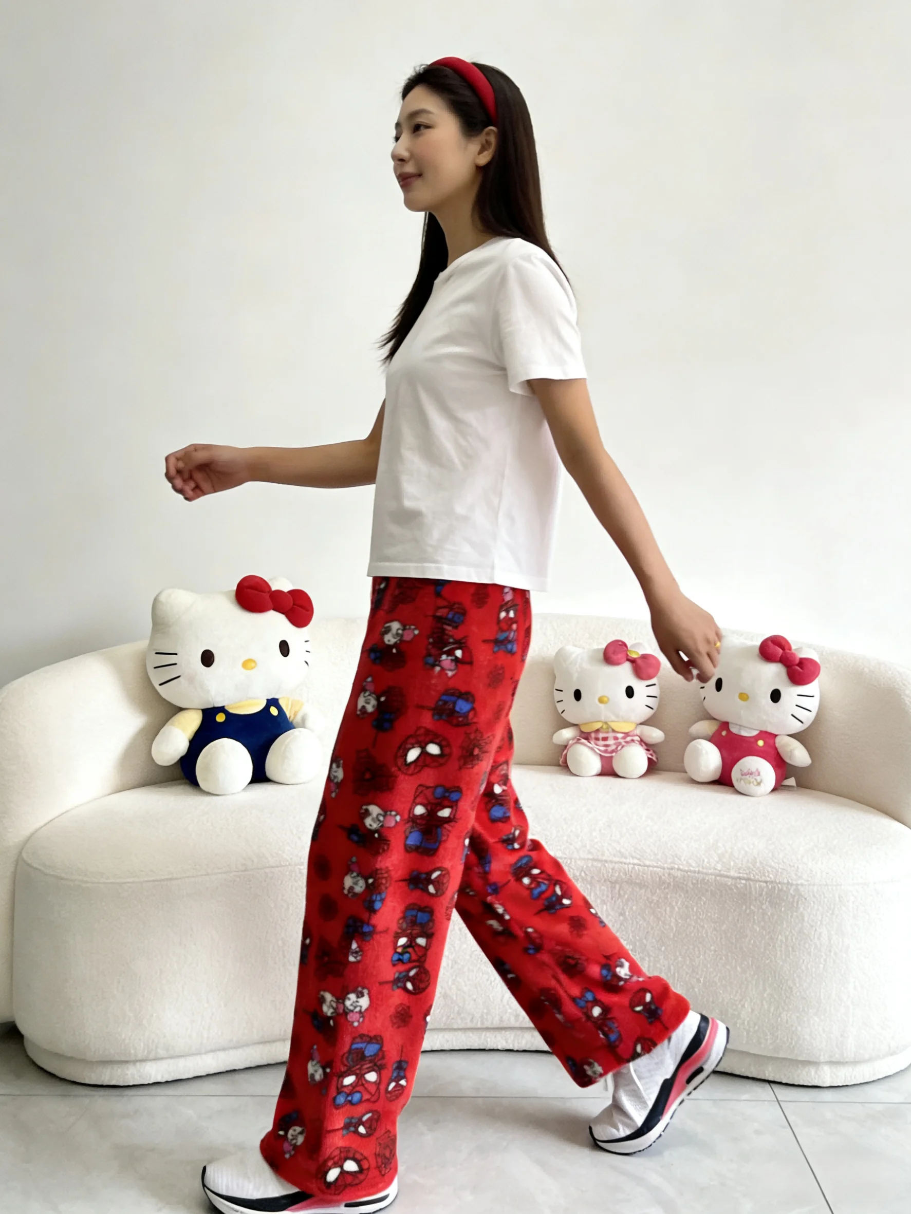 Hello Kitty flannel pajama pants, thickened red fleece pants for warmth, casual pants for walking, perfect for party wear! view 2
