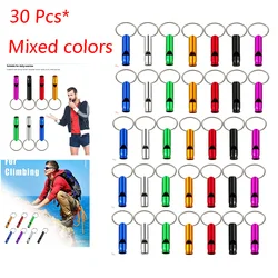 30 pcs Whistle Keychain Small Size Aluminum Emergency Whistle Outdoor Camping Hiking Survival Keychain