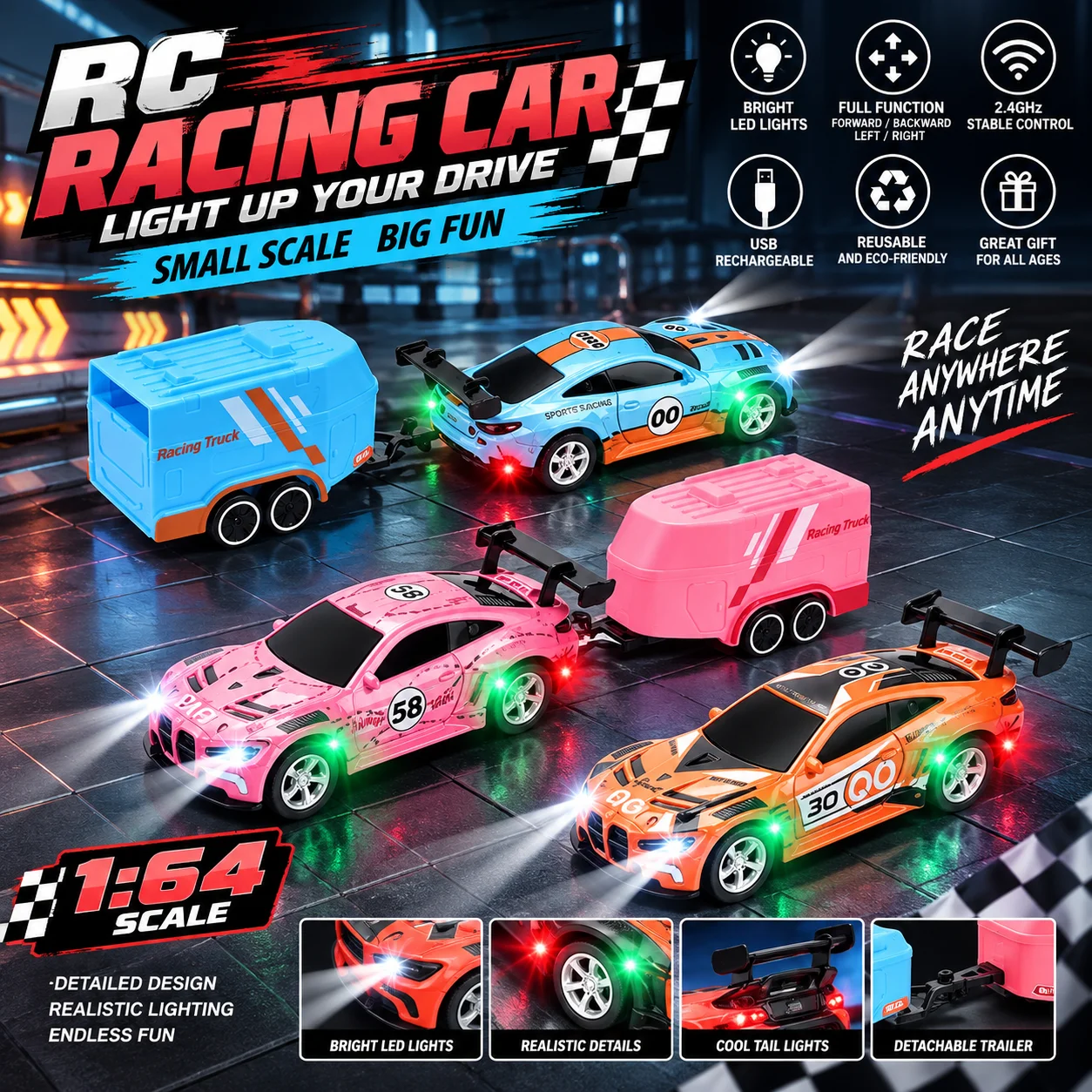 1: 64 Dual-Mode 2.4G Mini Remote Control Car Children's Alloy Toy Car Cruise Control Drift Simulation Racing Toy Gift
