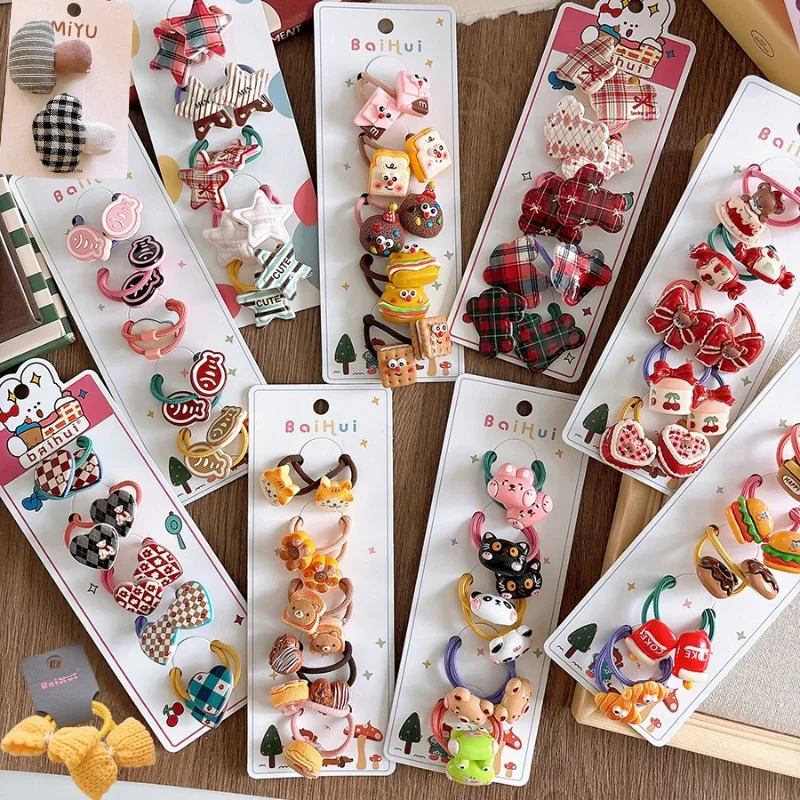 Cute Toddler Elastics Hair Ties Small Headwear Cartoon Children Bread Bear Ropes No Damage Holders Braided Girl Seamless Bands