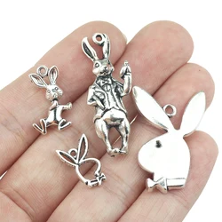 Antique Silver Color Cute Rabbit Charms Pendant Multi Style Rabbite Head DIY Jewelry Making Findings