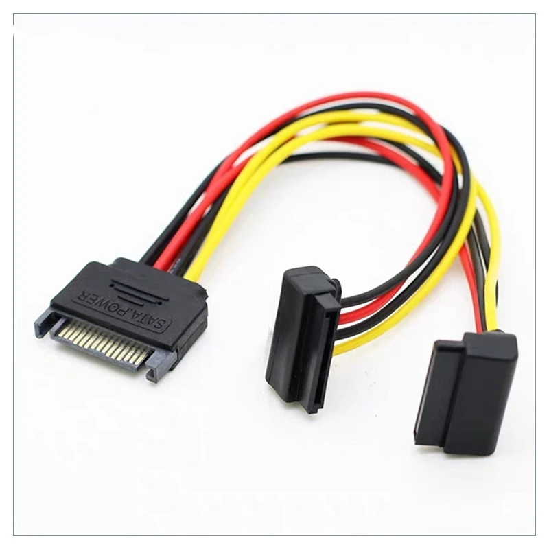 5Pcs SATA 15 Pin Male To 2 SATA 15 Pin Female Power Cable 90 Degree Elbow Sata Power Cable For HDD Hard Drive,8Inch/20Cm