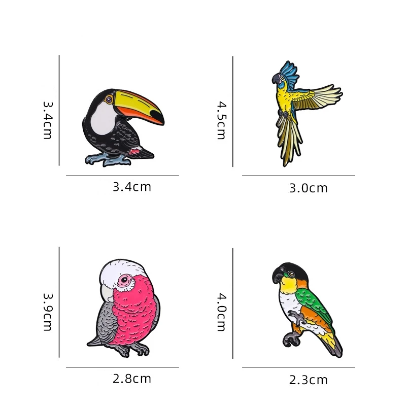 4pcs Cute Cartoon Parrot Enamel Brooch Creative Animal Bird Lapel Pin Badge Backpack Clothing Hat Accessories