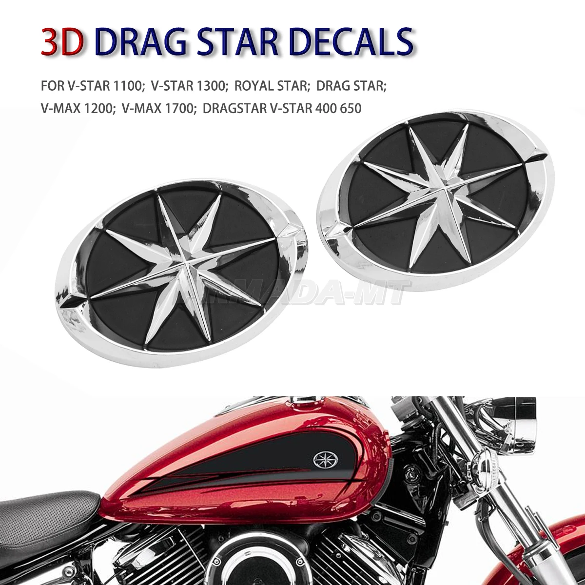 3D Motorcycles Decals For Yamaha V-star XVS 400 650 1100 1300 Royal Star V-Max 1200 1700 Fuel Gas Tank Emblem Badge ABS Stickers