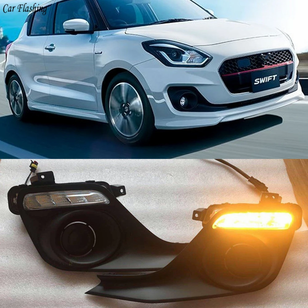 1 Pair Car DRL Daytime running lights Daylights Fog lamp cover with turn signal For Suzuki Swift 2017 2018 2019