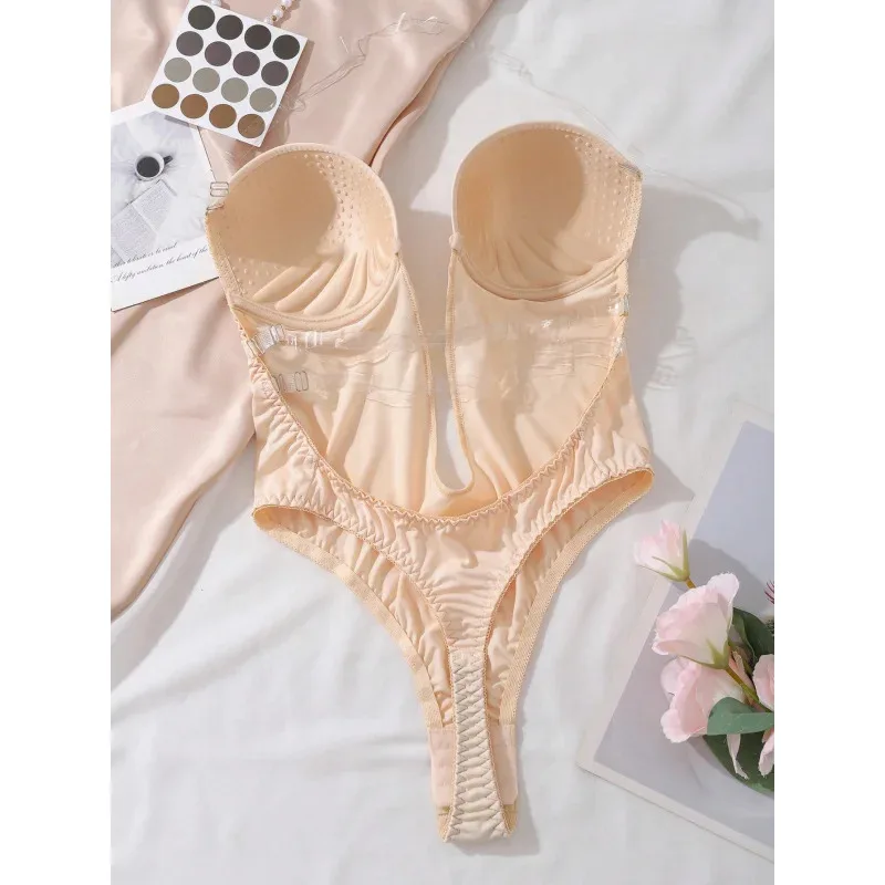 Lencería de mujer 2025: Mono de color liso con cintura ajustada y efecto levanta glúteos, lencería invisible para vestido de novia, base de sujetador invisible.