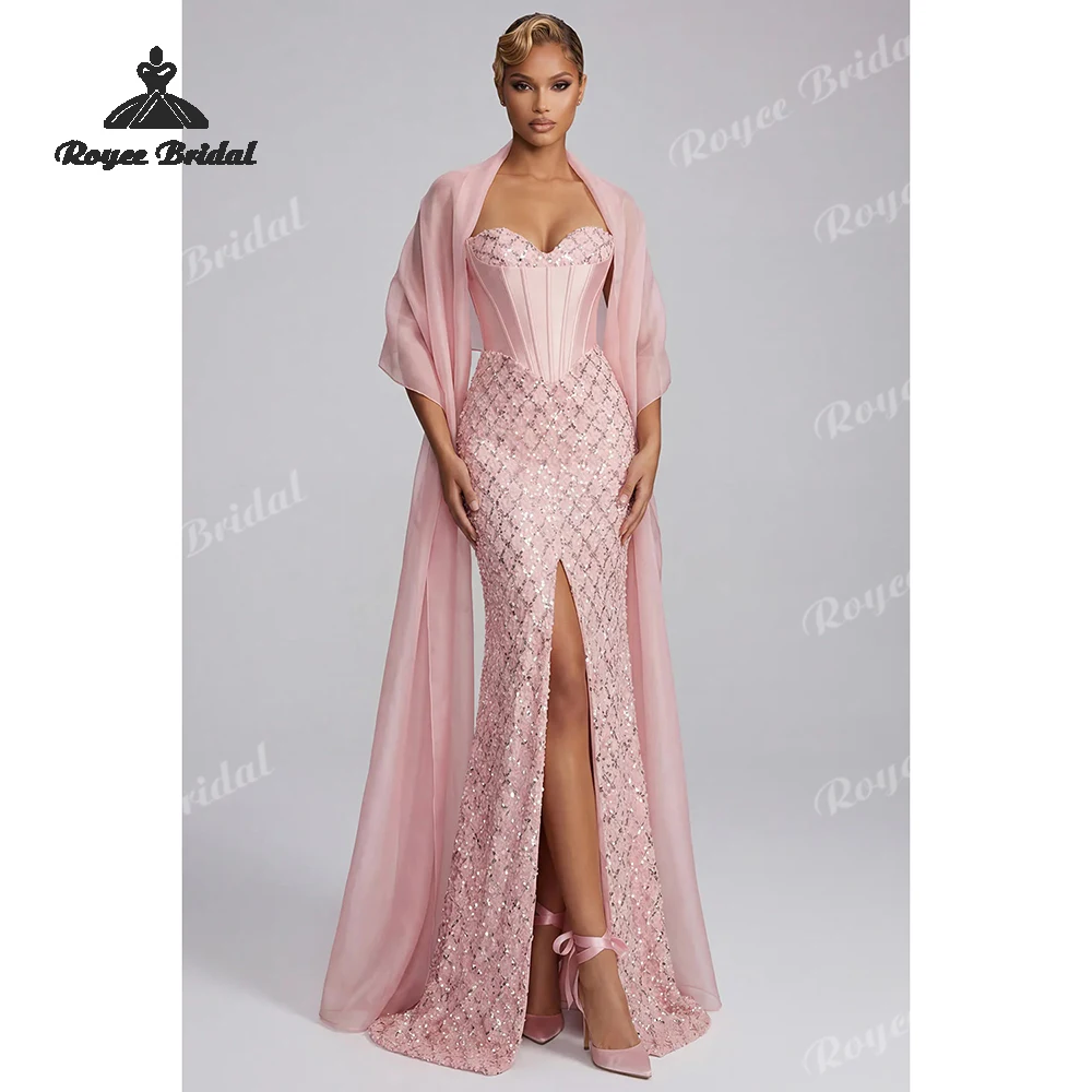 Umhang mit Pailletten und Rüschen im Meerjungfrau-Stil, Ballkleider 2026, trägerlose, elegante Festkleider, maßgeschneidertes Abschlussballkleid