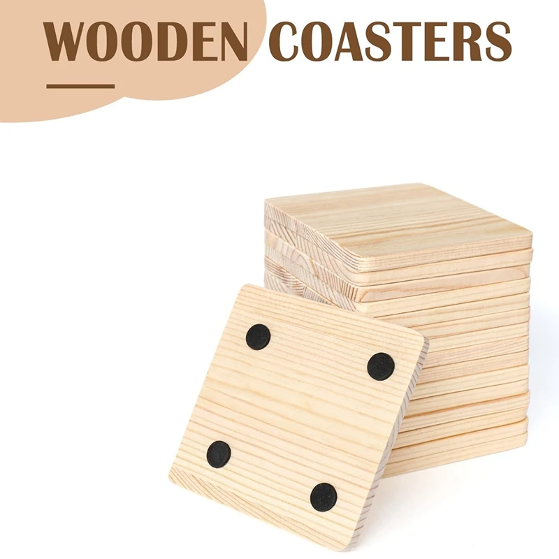 25 Pack Unfinished Wood Coasters, 4 Inch Blank Wooden Coasters Crafts Coasters With Non-Slip Silicon Dots