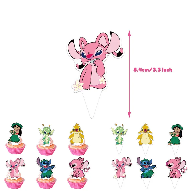 1 مجموعة ليلو وستيتش كعكة توبر الوردي ستيتش كب كيك توبر للأطفال عيد ميلاد سعيد كعكة الديكور استحمام الطفل هدايا الحفلات #5