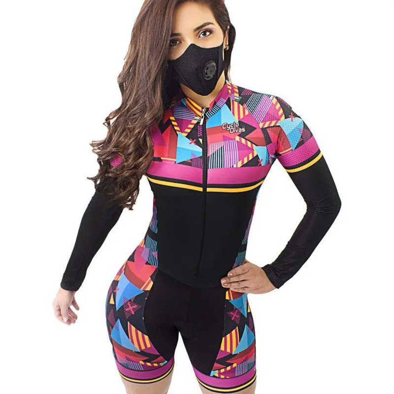 

CYCLODIVAS cycling skinsuit sets summer women long sleeves bike speedsuit ropa ciclismo road bicycle clothing racing riding wear