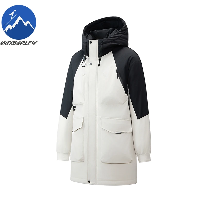 

Maxbarley Premium Mens Down Jacket Fashion Hooded Long Splicing Ski Lightweight Down Coat Travel Anti-Cold Autumn Winter Parka