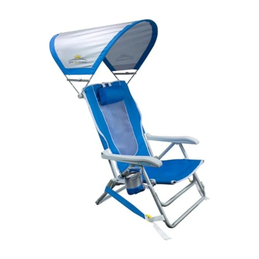 

Reclining Folding Canopy with Durable Armrests Drink Holder Carry Straps in Saybrook Blue for Beach Trips Picnics