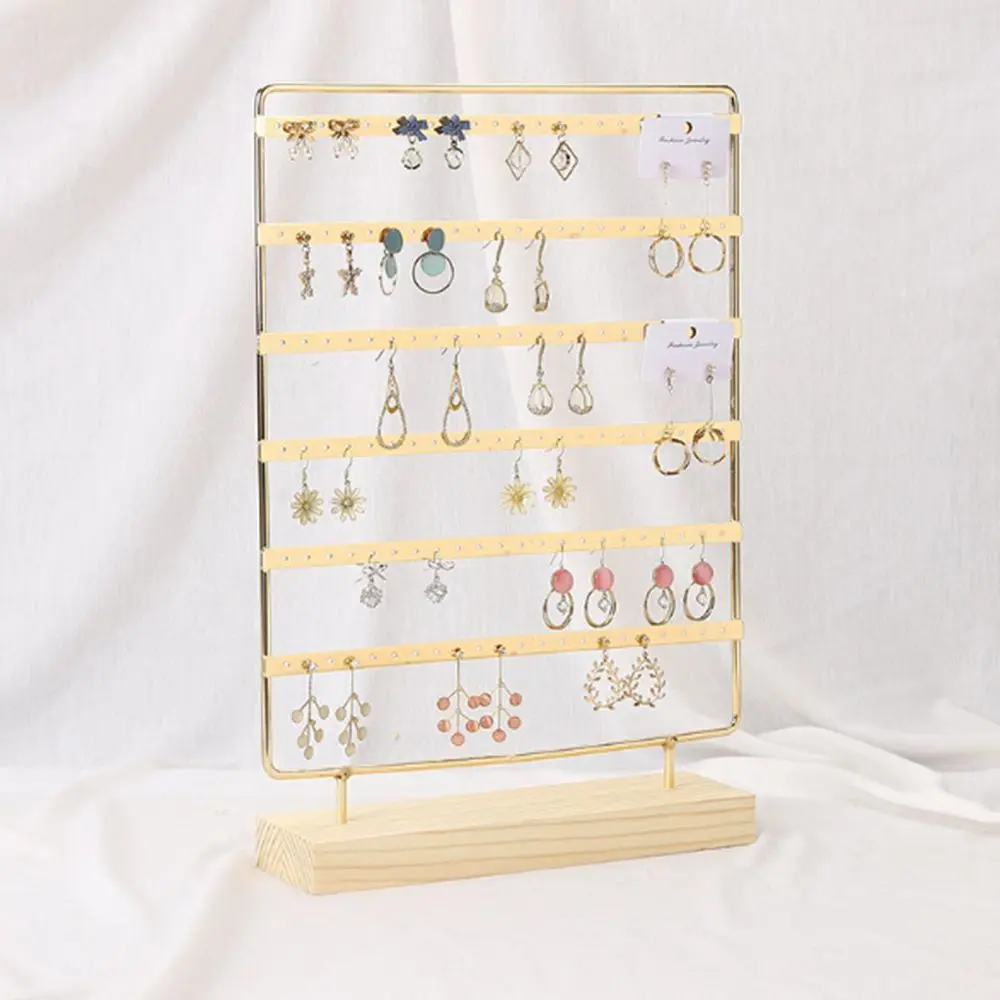 

6-Tiered Jewelry Display Stand Large Capacity DIY Metal Earring Holder Save Space with Wooden Base Earrings Storage Rack Dresser
