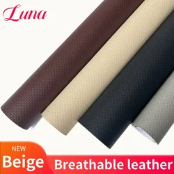 Beige Breathable Leather Fabric for Car Interior Seat Sofa Repair Patches Self Adhesive Perforated Leather Refurbishment Sticker