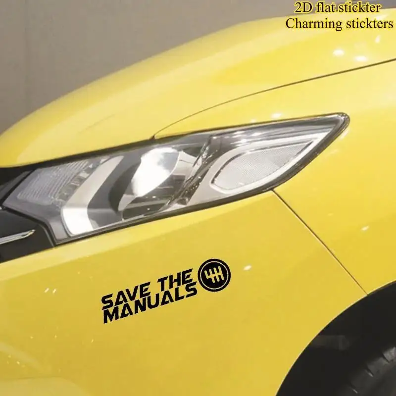 1pc 2D Flat Save The Manuals Gear Pattern Waterproof Vinyl Sticker For Car Body Decor Black White Optional