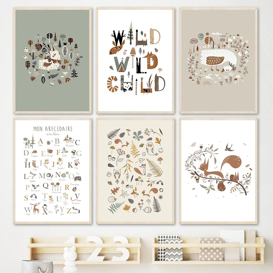 

Alphabet Squirrel Goose Leavf Plant Nursery Wall Art Canvas Painting Nordic Posters And Prints Wall Pictures Baby Kids Room Deco