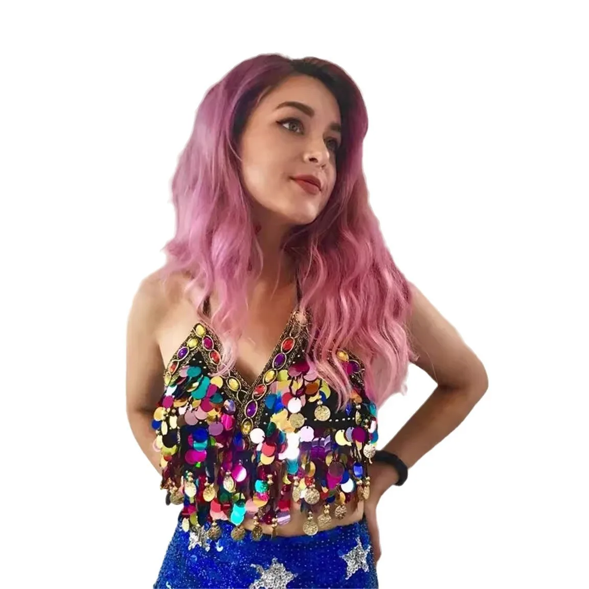 New Original Handmade Gemstone Sequins Colorful Beads Bikini Inner Women's Tank Top