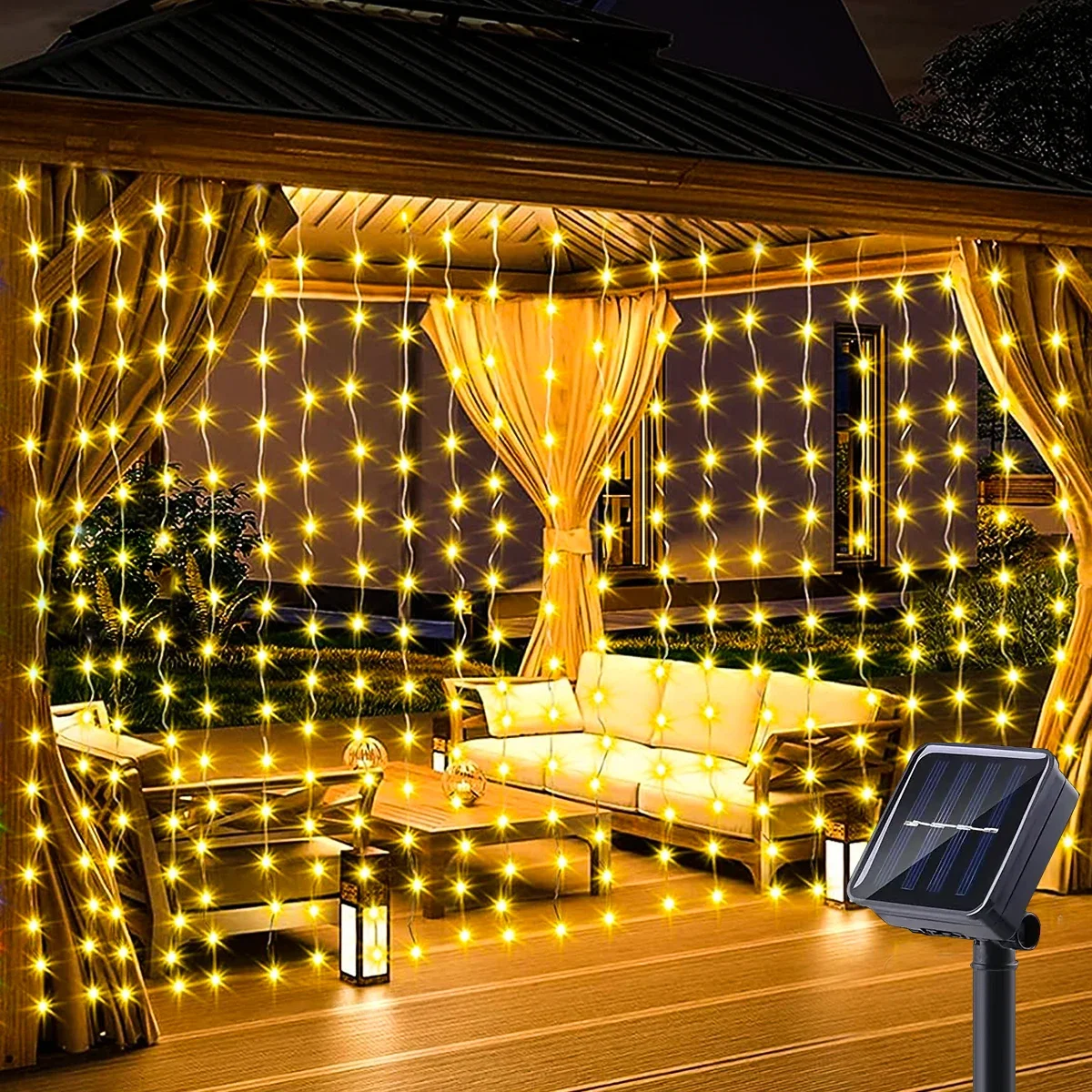 

1pc Solar Curtain String Lights Outdoor Fairy Lights Solar Powered Twinkle String Lights 8 Modes For Home Garden Patio Decor