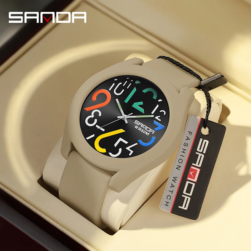 SANDA 2023 New Casual Fashion Men Quartz Watch Luxury Personality Dial Sports Mens Watches Silicone Strap 50M Waterproof Reloj