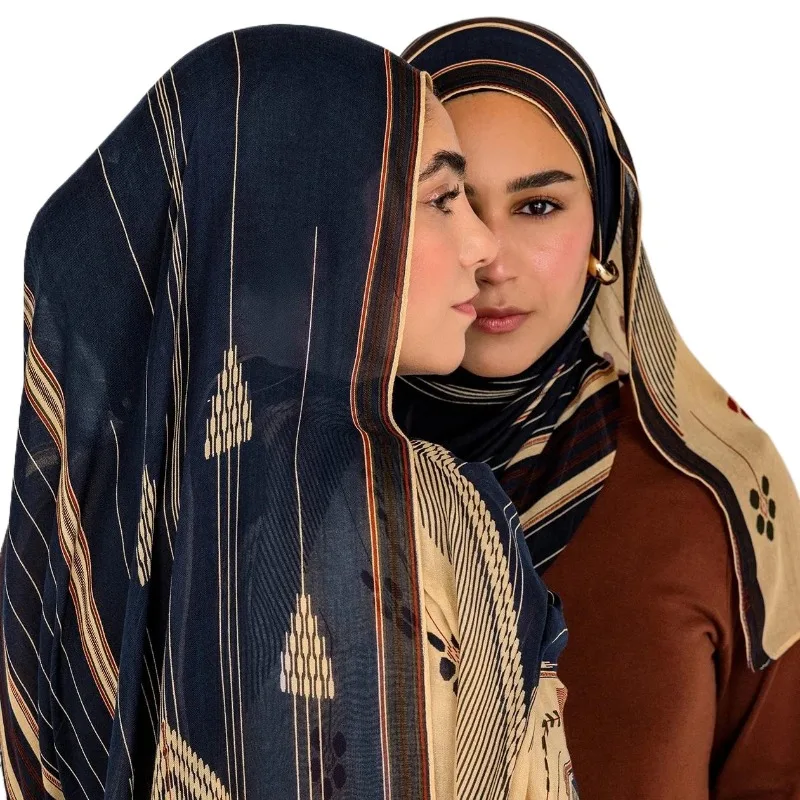 

Customized factory high quality 2025 premium ethnic headscarf long print modal muslim traditional shawl