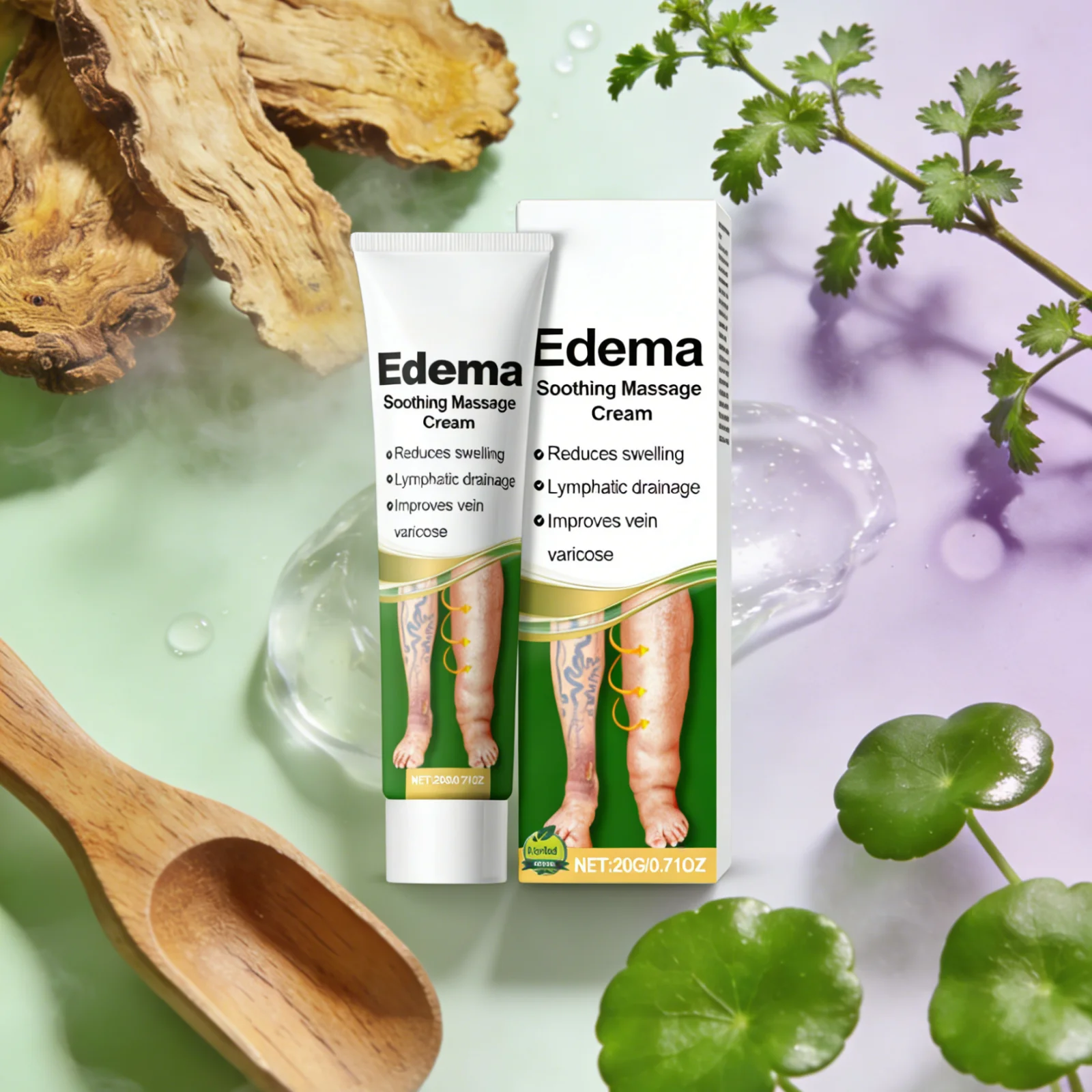 Crema para el Alivio del Edema de Piernas, Drenaje Linfático, Masaje de Pies, Reduce la Hinchazón en los Pies, Aceite de Árbol de Té y Centella, Crema para Várices