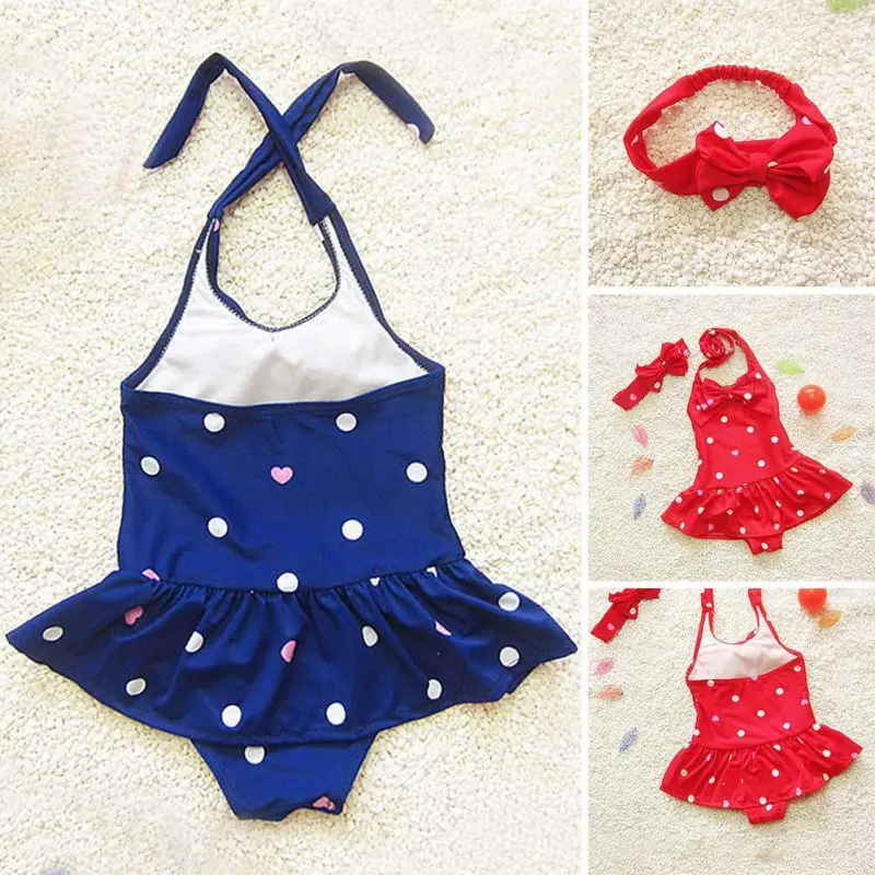 Girls Bowknot Swimsuit Polka Dots Design Children One-Piece swimwear Little Girls Summer Vacation Beach Swimsuit Outfit